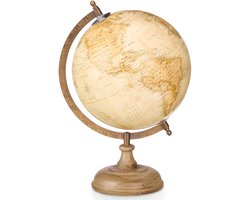 Arte R Decoratie Wereldbol / globe - geel - houten voet - D21 x H32cm - landen topografie