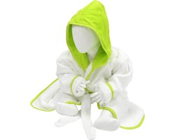 ARTG® Babiezz - Baby Badjas met Capuchon -  Wit - Limoen Groen  - Maat  80-92