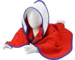 ARTG® Babiezz - Babycape - Baby Badcape - Kraamkado - 75 x 75 cm - Rood Rode Cape / Wit Witte Capuchon / Blauw Rand - 100% Katoen - RED / WHITE / TRUE BLUE