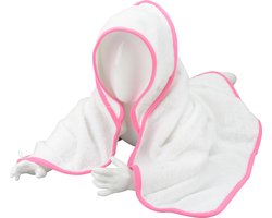 ARTG® Babiezz - Babycape - Baby Badcape - Kraamkado - 75 x 75 cm -  Wit Cape en Capuchon / Rose Rand - 100% Katoen - WHITE / PINK