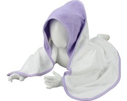 ARTG® Babiezz - Babycape - Baby Badcape - Kraamkado - 75 x 75 cm -  Wit / Licht Paars Lila Lavendel Capuchon en Rand - 100% Katoen - WHITE / LIGHT PURPLE