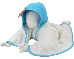 ARTG® Babiezz - Babycape - Baby Badcape - Kraamkado - 75 x 75 cm -  Wit / Zeeblauw Licht Blauw Capuchon en Rand- 100% Katoen - WHITE / AQUA BLUE