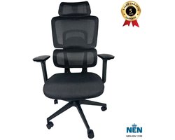Artglobal® ergonomische bureaustoel – Bureaustoelen voor volwassenen – Verstelbare bureaustoel –NEN‑EN1335 gecertificeerd- Ademend Mesh-Zwart- Office chair - Game Gaming Stoel