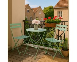 Arti Casa Bistroset 3-delig Groen - Inklapbare Tuinset van Metaal - Ronde Tuintafel met 2 Stoelen - Balkonset Buiten Gebruik