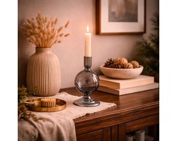Arti Casa Candle Holder Ball - Bolvormige Kandelaar van Glas - Trendy en Stijlvol Ontwerp voor Ieder Interieur - Geschikt voor Diverse Soorten Kaarsen - Afmetingen Ø8x18cm - Kleur Grijs