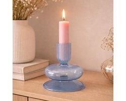 Arti Casa Candle Holder UFO Kandelaar - Gemaakt van Glas - Modern Design - Geschikt voor Dinerkaarsen - Sfeervolle Kandelaar voor Binnengebruik - Afmeting Ø8x11cm - Kleur Blauw