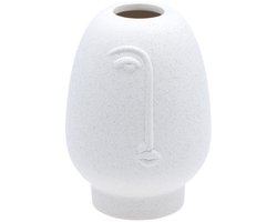 Arti Casa Decoratieve Vaas Gezicht - Witte Vaas met Reliëf Design - Moderne Vaas voor Bloemen en Interieur Decoratie - Ø12 x 17 cm - Wit