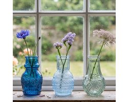 Arti Casa Glazen Vaas 3-delig - Ø4x8cm - Compact Formaat - Stijlvol Accent voor Woondecoratie - Ideaal voor Kleine Bloemstukken - Blauw, Lichtblauw en Lichtgroen