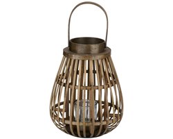 Arti Casa Houten Lantaarn met Glas - Decoratieve Waxinelichthouder - 26 x 26 x 32 cm - Bruin