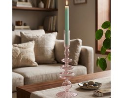 Arti Casa Kandelaar met Bollen - Glazen Kaarsenhouder voor Sfeervolle Verlichting - Uniek Bolvormig Design - Geschikt voor Diverse Soorten Kaarsen - Afmeting Ø9x28cm - Kleur Roze