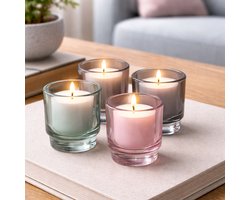 Arti Casa Kandelaar Set van 4 Theelichthouders - Gemaakt van Glas - Ronde Vorm - Afmeting Ø7 x H8,5 cm - Bruin, Licht Groen, Licht Grijs en Roze - Modern Design - 2 Jaar Fabrieksgarantie