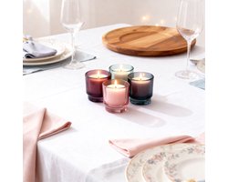 Arti Casa Kandelaar Set van 4 Theelichthouders - Glas - Rond - Modern Design - Diameter 9 cm x Hoogte 10 cm - Bruin, Licht Groen, Licht Grijs en Roze - 2 Jaar Garantie