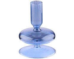 Arti Casa Kandelaar voor Dinerkaars - Glazen Kaarsenhouder met Geribbelde Houder - Ø8 x 11 cm - Blauw