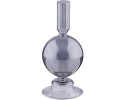Arti Casa Kandelaar voor Dinerkaars - Kaarsenhouder Transparant - Woonkamer Decoratie - Ø8 x 18 cm - Grijs - Glas