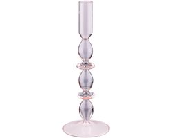 Arti Casa Kandelaar voor Dinerkaars - Kaarsenhouder Woondecoratie voor Binnen - Ø9 x 24 cm - Lichtroze - Glas