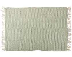 Arti Casa Katoenen Plaid - 130 x 170 cm - Decoratieve Deken met Franjes - Groen / Naturel