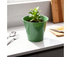 Arti Casa Plantenpot Ø13 x H12 cm - Rond Model - Groene Kleur - Compact en Lichtgewicht - Geschikt voor Binnen en Buiten - Zonder Afwateringsgat - 2 Jaar Fabrieksgarantie