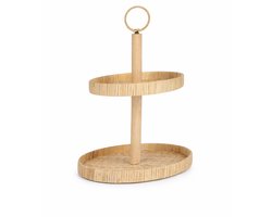 Arti Casa Serveertray met 2 Lagen - Etagere met Handgreep voor Hapjes en Snacks - Dienblad Tray Ø27.5 cm en Ø23.5 cm - Hoogte 40 cm - Naturel