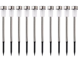 Arti Casa Solar Tuinverlichting - Tuinfakkels 10 Stuks - Prikspot op Zonne Energie - Tuinlantaarns met Wit en Gekleurd Licht - IP44 Waterbestendig - Ø4,8 x 36,5 cm - Roestvrij Staal