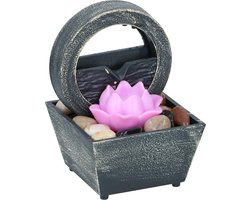 Arti Casa Tafelfontein Lotusbloem - Indoor Waterornament met LED-licht - Positieve Werking - Binnenfontein met set Kiezelstenen - 11,5 x 17 cm