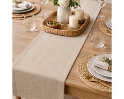 Arti Casa Tafelloper Beige - Katoen - Stijlvol en Neutraal Design - Geschikt voor Elke Gelegenheid - Gemakkelijk te Reinigen en Onderhouden - Wasbaar - Afmeting 35x150 cm