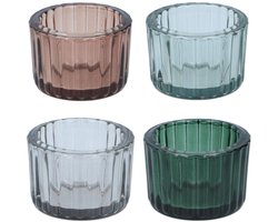 Arti Casa Theelichthouders Set van 4 - Geribbeld Design - Waxinelichthouder voor Tafel en Woonkamer - Ø 5,5 x 3,5 cm