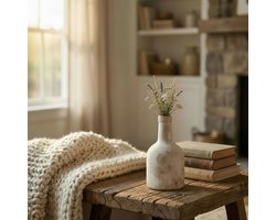 Arti Casa Vaas Glas Beige/Wit - Flesvorm - Ø8x16 cm - Trendy Kleurstelling - Ideaal voor Bloemen of Decoratie - Compact Formaat voor Elke Ruimte - Modern Interieur Accent