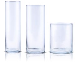 Arti Casa Vazen Set van 3 - Cilinder Vazen - 8 x 27 cm, 10 x 25 cm, 12 x 15 cm - Glas - Transparant