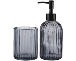 Arti Casa Zeepdispenser en Beker Set - Glas - Stijlvol Duo voor de Badkamer - Compact en Modern Design - Geschikt voor Dagelijks Gebruik - Praktisch en Sfeervol - 15x8x19 cm - Groen