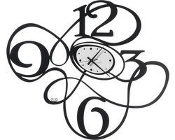 Arti e Mestieri Collectie - Handgemaakt – Wandklok Kleine Sketch Design Zwart/Marmer 60x51H cm