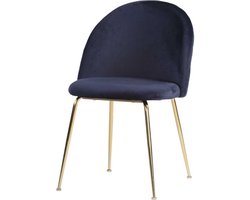 Artichok Aniek Eetkamerstoel Blauw - Velvet - Fluweel - Gouden Poten - Moderne Stoel