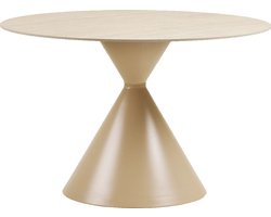 Artichok Anisa Metalen Eettafel Met Keramiek Blad Beige - Ø120 - Zand - Staal - Travertinelook - 4 personen