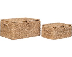 Artichok Benji Opbergmanden Set van 2 Naturel - Zeegras - Met Deksel - Verschillende Afmetingen