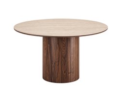Artichok Dana Houten Eettafel Met Keramiek Blad - Ø120 x 76 cm - Rond - Donkerbruin - Travertine - 4 tot 5 personen