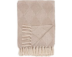 Artichok Ivory Plaid Beige Met Franjes - Deken Voor Op De Bank - Groot - 180 x 130 cm