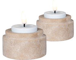 Artichok Joah Kaarsenhouder Set van 2 - Beige - Travertijn - Steen - Handgemaakt