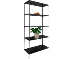 Artichok Karen Boekenkast Zwart - Metaal en Hout - Open Kast met 4 Vakken - Wandkast - Industrieel - 80 x 30 x 170 cm