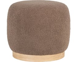 Artichok Kenna Poef Bruin - Bouclé - Rond - Voetenbankje - Ronde Bijzettafel - Ø 44,5 cm