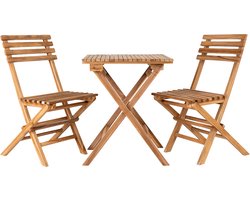 Artichok Lenneke Houten Bistroset Naturel - Teakhout - Set van 2 Tuinstoelen + Tuintafel - Balkonset
