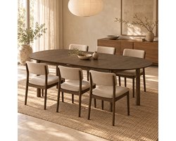 Artichok Loet Uitschuifbare Houten Eettafel - Gerook eiken - Donkerbruin - Ovaal - Scandinavisch - Lange - Verlengbare - 200 tot 300cm x 100 cm