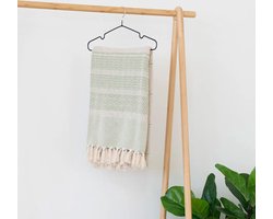 Artichok Melissa Katoenen Plaid - Groen - Beige - Deken voor Bank - Plaid voor Woondecoratie - 180 x 130 cm