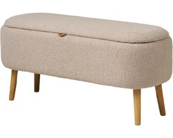 Artichok Rebecca Bankje Beige Bouclé - Met Opbergruimte - Houten Poten - Halbankje - Bankje bij Eettafel - 95 x 45 cm