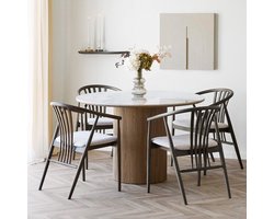 Artichok Ronda Eettafel - Keramiek Blad - Bruin - Hout - Woonkamer - Scandinavisch - Ø 120 x 75 cm