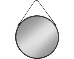Artichok Sarah Ronde Wandspiegel - met Leren Band - Metalen Rand - Hangende Spiegel - Hal - Woonkamer - Zwart - Ø 60 cm