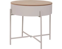 Artichok Sef Bijzettafel Beige - Metaal - Rond - Met Opbergruimte - Houten Tafelblad - Industrieel