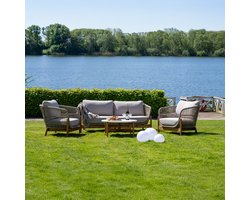 Artichok Teresa Houten Tuin Salontafel Naturel - Met Terazzo Blad - Weerbestendig - Outdoor - Koffietafel Tuin - Ø 85 cm