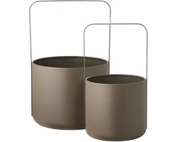 Artichok Tove Bloempotten Bruin - Metaal - Plantenbak - Woonkamer - Decoratief - Set Van 2