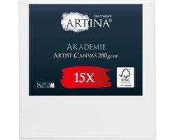 Artina Akademie – Set van 15 Schilderdoeken Canvas 20x20 cm – Spieraam van FSC® Hout – Wit Canvas 100% Katoen – 280 g/m133