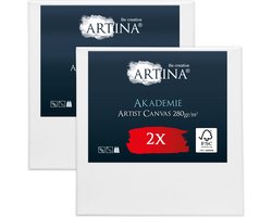 Artina Akademie – Set van 2 Schilderdoeken Canvas 20x20 cm – Spieraam van FSC® Hout – Wit Canvas 100% Katoen – 280 g/m133