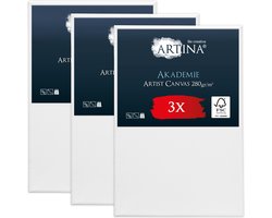 Artina Akademie – Set van 3 Schilderdoeken Canvas 20x30 cm – Spieraam van FSC® Hout – Wit Canvas 100% Katoen – 280 g/m134